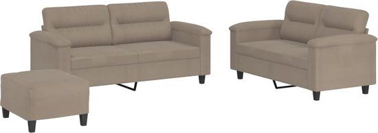vidaXL 3-delige Loungeset met kussens microvezelstof taupe