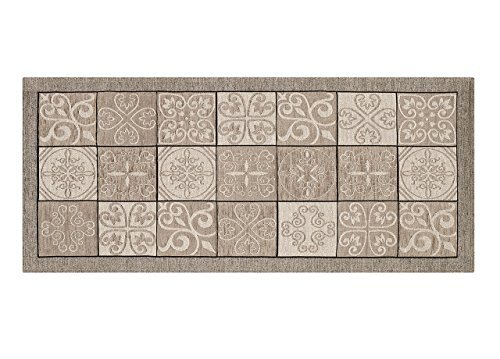 BIANCHERIAWEB Antislip keukentapijt, wasbaar, loper voor keuken, afmeting 55 x 280 cm, keukentapijt, Made in Italy met Majolika-design, taupe, tapijt, wasbaar en strijken