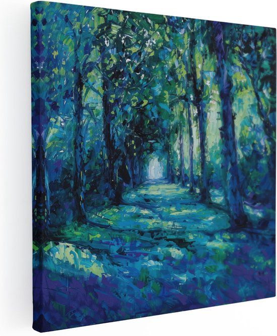 Artaza Canvas Schilderij Blauw Pad in Bos - 80x80 - Canvas Print