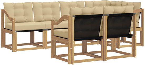 vidaXL - Hoek loungeset - 7 zitplaatsen - Wit en Beige - Acacia Hout