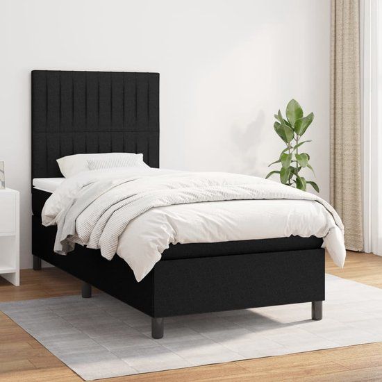vidaXL Boxspring met matras stof zwart 100x200 cm