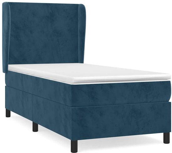vidaXL Boxspring met matras fluweel donkerblauw 90x200 cm