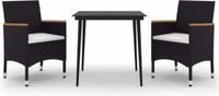 vidaXL 3-delige tuinset met kussens, poly rotan, glas