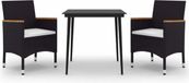 vidaXL 3-delige tuinset met kussens, poly rotan, glas