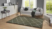 Mint rugs Hoogpolig vloerkleed geruit Allure - olijfgroen/crème 160x230 cm