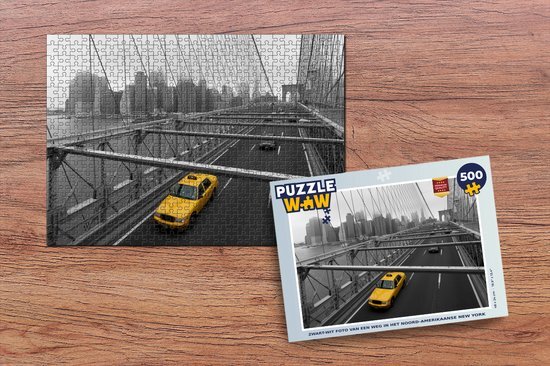 MuchoWow Puzzel Zwart-wit foto van een weg in het Noord-Amerikaanse New York - Legpuzzel - Puzzel 500 stukjes - Sinterklaas cadeautjes - Sinterklaas voor grote kinderen