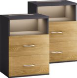 Casaria Nachtkastje Set van 2 - LED 2 Lades 40x28x55cm - HoutAntraciet