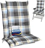 Beautissu Sunny BK – Set van 2 Tuinkussens Hoge Rug 120x50 cm Blauw Grijs geruit