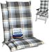 Beautissu Sunny BK – Set van 2 Tuinkussens Hoge Rug 120x50 cm Blauw Grijs geruit