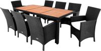 Casaria Tuinset - Polyrattan 9 delig Acaciahout Kussens - Zwart