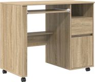 vidaXL Bureau met wielen Sonoma eiken bewerkt hout 91 x 50 x 77 cm