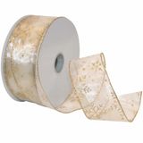 Morex Ribbon 7405.60/50-004 Sneeuwvlok 6,3 cm X 50 YD Nylon Sheer Bedraad Glitter Lint, ivoor/Goud