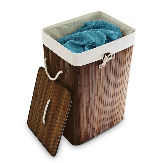 Relaxdays Opvouwbare wasmand - Bamboe hout - Waszak katoen - 65 cm