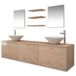 VidaXL Set de 10 pièces d'accessoires de salle de bain avec lavabo et robinet, beige