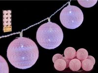 Krist+ 2x lichtsnoer 10 LED balletjes - lichtroze - 150 cm - kunststof - batterij