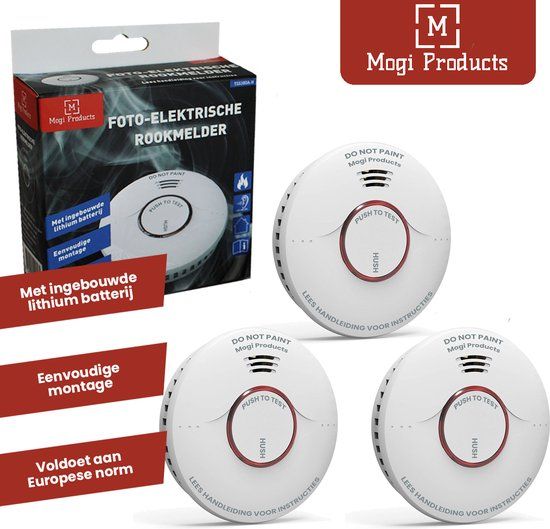 Mogi Products Rookmelder - 3 Stuks - 10 Jaar Batterij - EN14604
