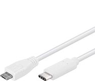 PremiumCord USB-C - Micro USB-aansluitkabel, oplaadkabel tot 2,5 W, datakabel tot 480 Mbit/s, USB type C-stekker naar micro-USB-stekker, drievoudig afgeschermd, kleur wit, lengte 1 m