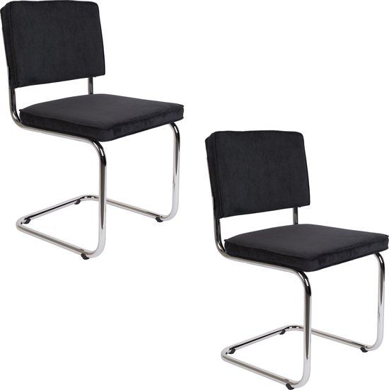 Zuiver Ridge Rib Eetkamerstoelen Zwart - Set van 2
