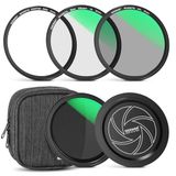 NEEWER 67 mm magnetische filterset, CPL+ND variabel 2-32 + diffuser zwart 1/4 + lensdop + adapterring
