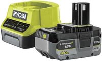 Ryobi 18V ONE+ 4.0 Ah accu en oplader set, compacte lithium-ion accu, 2.0 A snellader, modelnummer RC18120-140X
