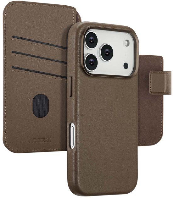 Accezz Leather Bookcase 2-in-1 met MagSafe voor de Apple iPhone 17 Pro - Coffee Brown