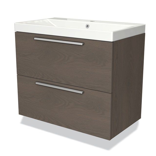 Maxaro Badkamermeubel 80cm Modulo Donkerbruin Eiken 2 Lades Vlak Wastafel Keramiek