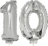 Merkloos / Sans marque Espa Nv 10 jaar leeftijd versiering cijfers - ballonnen op stokje - van 41 cm - Combi van cijfer 10 - in het zilver - feestartikelen verjaardag