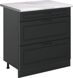 Vicco Keukenonderkast R-Line, Antraciet landelijk/Antraciet, 80 cm met 3 laden marmer werkblad