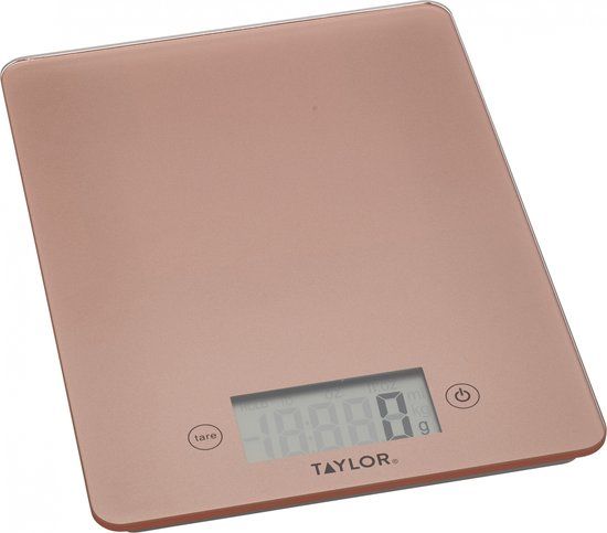 KitchenCraft Taylor Pro Digitale Keukenweegschaal - 17 x 23 cm Glas En Plastic - Rosé Goud