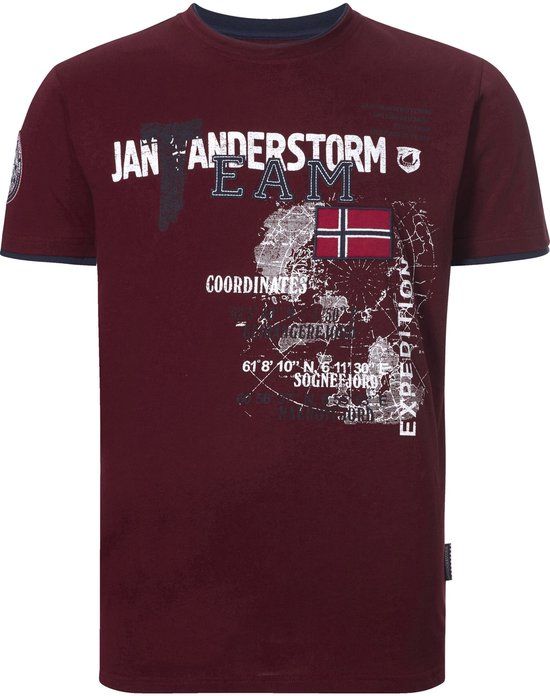 Jan Vanderstorm heren T-shirt - 64/66 - donkerrood - Plus Size