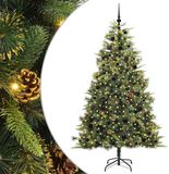 vidaXL Artificiële scharnierende kerstboom met dennenappels groen 210 cm
