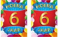 Bellatio Decorations Verjaardag deurposter - 2x - 6 jaar - multi - 59 x 84 cm - feestartikelen