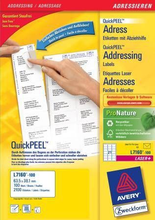 Avery L7160-100 - Adreslabels - wit