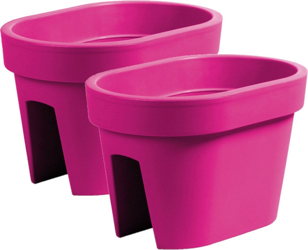 Prosperplast 2x stuks balkon plantenpotten/bloempotten fuchsia roze 12 liter van kunststof 40 x 27 x 25 cm - Tuin/balkon reling