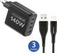 MOJOGEAR CHARGE+ 140 Watt oplader met USB naar USB-C kabel 3 meter