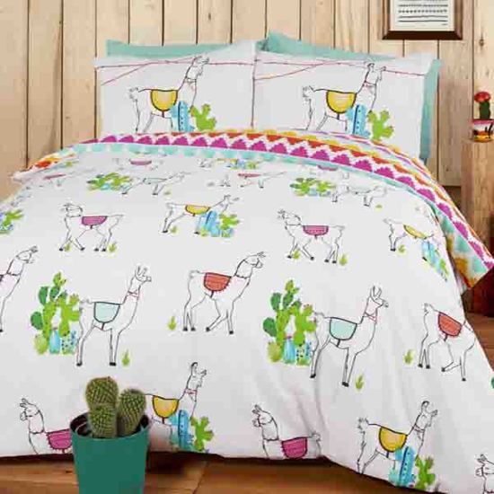 Great British Design Lama en cactussen dekbedovertrek - eenpersoons - wit