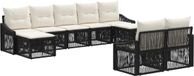 vidaXL Banc de jardin - Ensemble - 9 places assises - Noir - Polyrattan