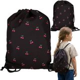 sarcia.eu Euro-Trade Kersen Zwart, Meisjes-schoenenzak voor gymles, schoudertas voor kinderen, rugzak met zakje 39x31 cm