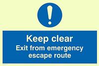 Viking Signs "Keep Clear Exit From Emergency Escape Route" Sign - Photo Luminescent Sticker - 200x300mm