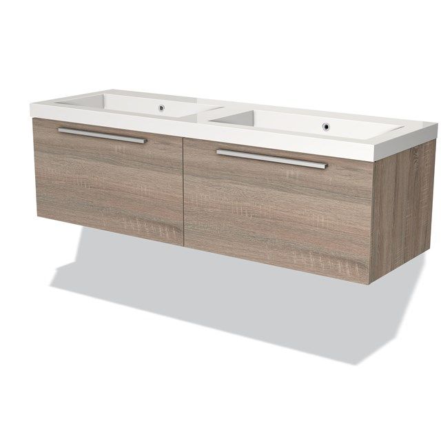 Maxaro Badkamermeubel 140cm Modulo Eiken 2 Lades Vlak Wastafel Mineraalmarmer - 6095819263221
