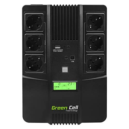 Green Cell PRO Green Cell® Ononderbroken Stroomvoorziening UPS AiO 800VA (480W) met overspanningsbeveiliging 230V Line-Interactive AVR USB/RJ45 6X Schuko Uitgangen LCD-scherm