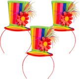 Boland Carnaval mini haut de forme pour divers thèmes - 3x - multicolore - ornements - diadème - femmes - clown