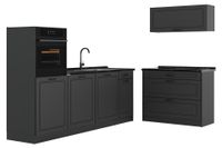 Vicco Complete keukeneenheid R-Line, Antraciet landelijk/Antraciet, 220 cm antraciet werkblad