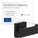 Villeroy & Boch Elements Opvallend dubbel handdoekhaakje, hoekig, wandbevestiging, mat zwart
