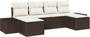 vidaXL Banc de jardin - Set - avec - coussin - 6 - pcs - Marron - poly - rotin