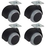 Dörner + Helmer Set van 4 dubbele meubelwielen, 50 mm, met TPE-wiel en plaat, draagkracht 120 kg/set
