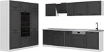 Vicco Complete keukeneenheid R-Line, Antraciet landelijk/Wit, 180 cm marmer werkblad