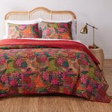Greenland Home 100% Katoen Kantha Gewatteerde Omkeerbare Beddengoed Set, Rood, Full/Queen