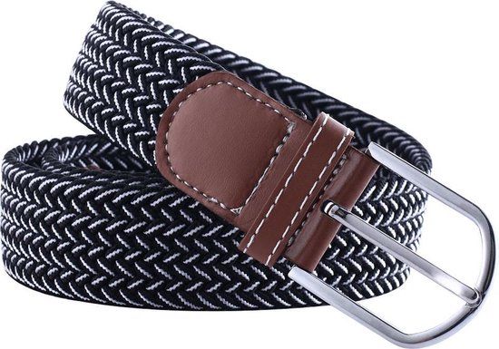 Actie4you® - Elastische Gevlochten Riem - Unisex - 105CM - Zwart Wit Mix