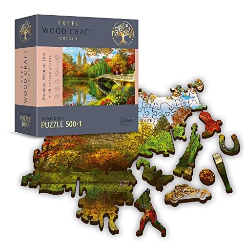 Trefl 20157 500+1 delen, Wood Craft, onregelmatige vormen, 50 figuren van Amerikaanse monumenten en symbolen, voor volwassenen en kinderen vanaf 12 jaar puzzel, Central Park, Manhattan, New York